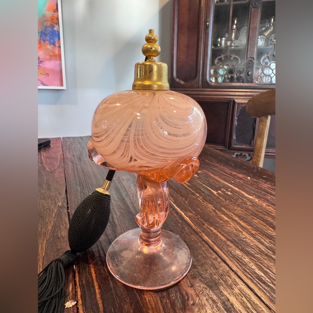 Pink Art Glass Perfume Atomizer Lamp with Gold Accents